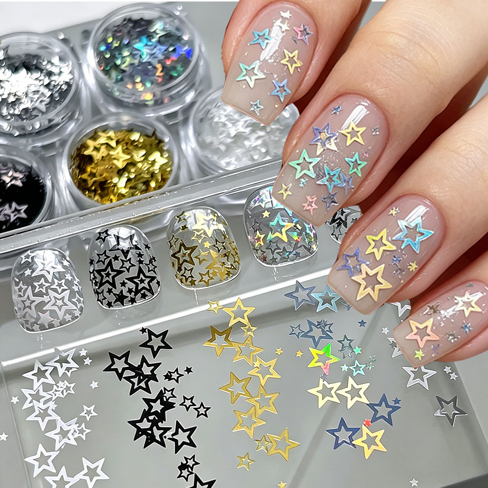 Gold Foil Flakes - 1 JAR Holle Vijfpuntige Ster Nagel