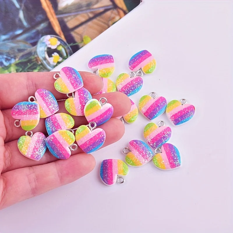 Resin Craft Projects - 10 stuks kleurrijke hartvormige harscharms, schattige