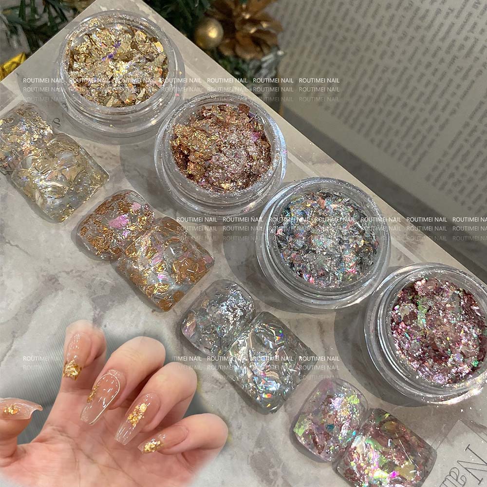 Gold Foil Flakes - 4 stks/set 3D Rose Goud Zilver